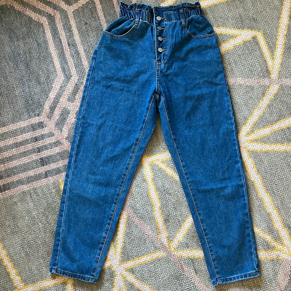 SHEIN Elastic Cinch Waist Button Fly Jeans - 27